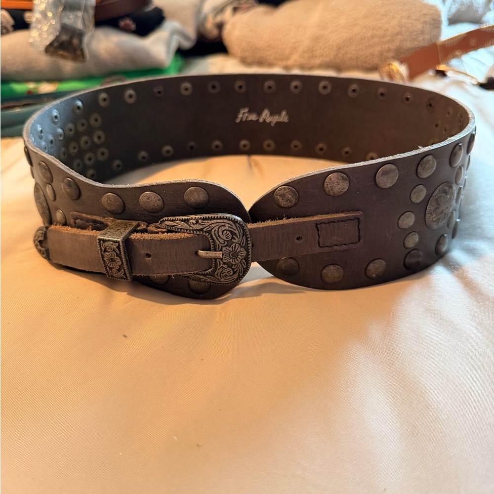 Free People Studded Leather Waist Belt with Antique Buckle